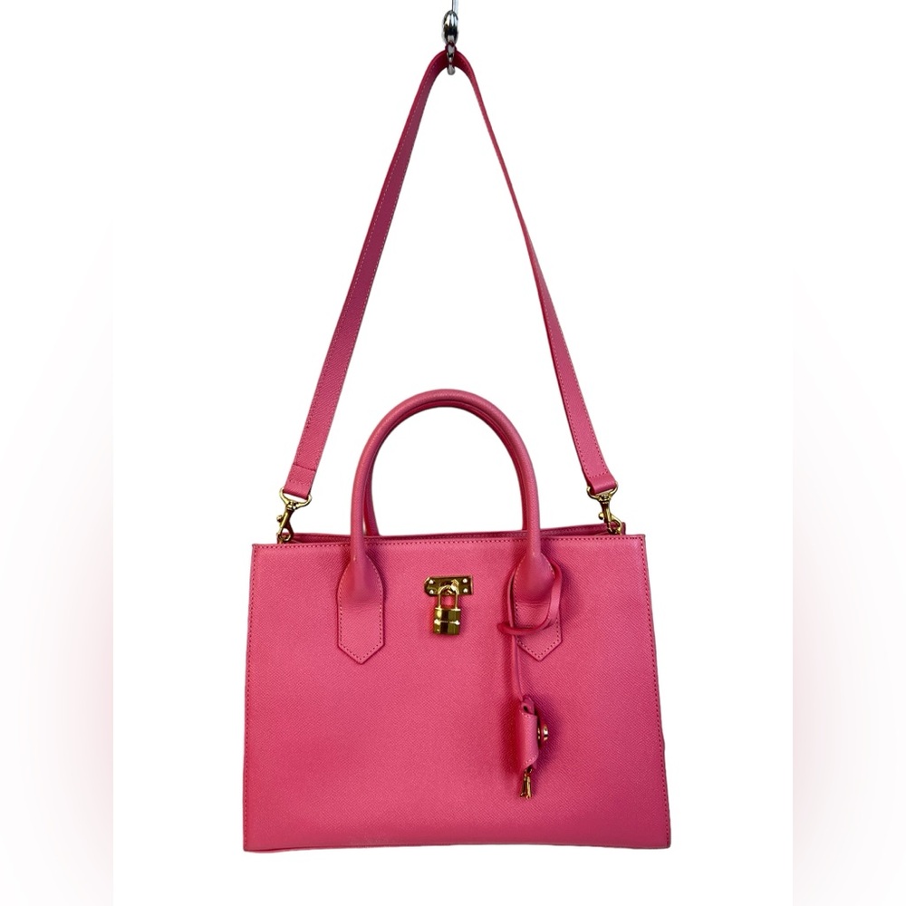 samantha thavasa pink saffiano leather 2 way tote